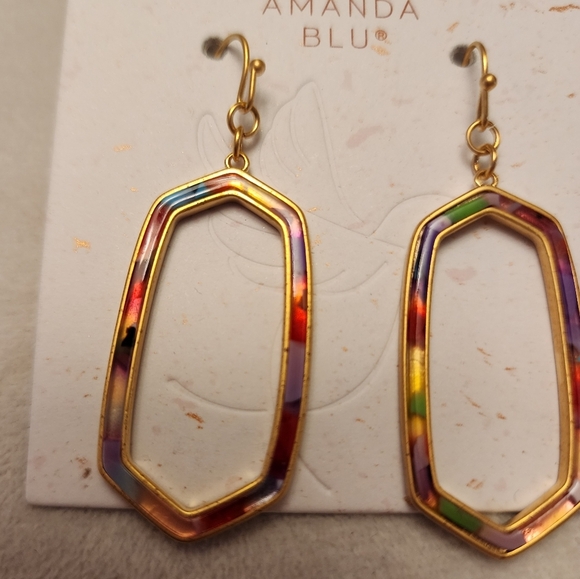 Gold Tone Hexagon Drop Earrings - Picture 4 of 4